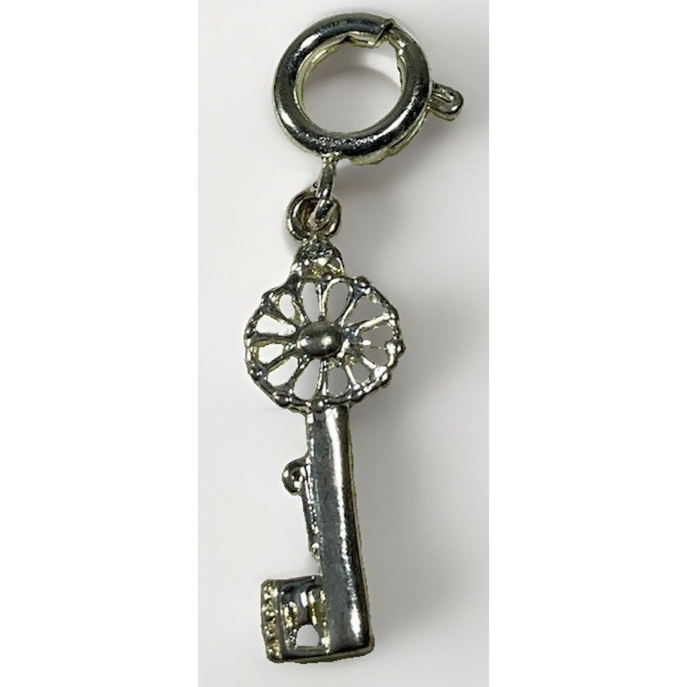 Old Style Key Charm .925 Sterling Silver 1.5” Bracelet Purse Bling Classic EUC